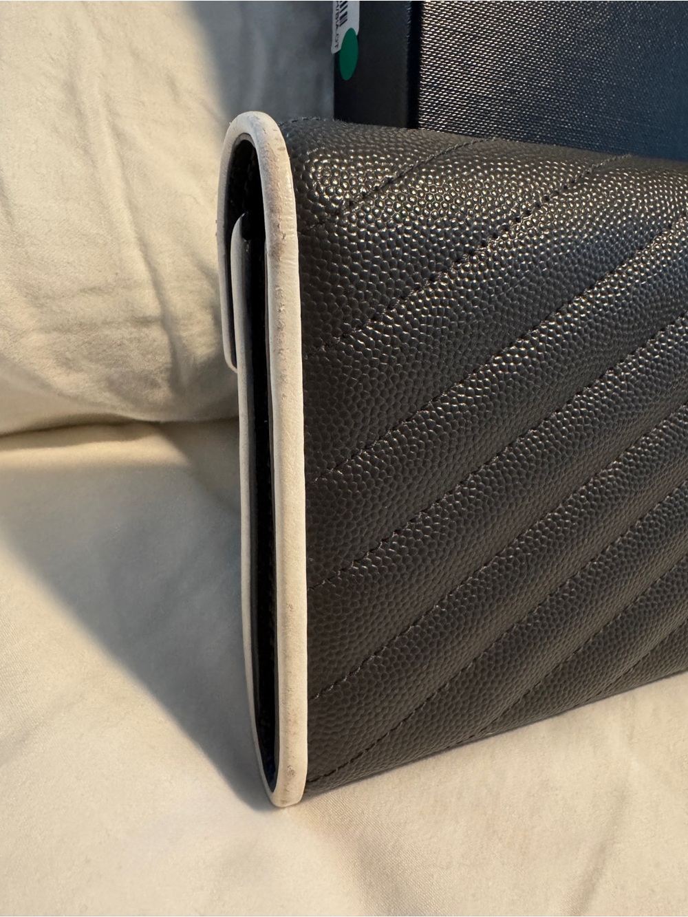 Saint Laurent Black Leather Long Wallet with White Trim - Picture 8 of 9